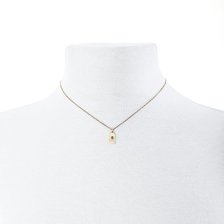Custom Hand Stamped Rectangle Tag Mini Initial Necklace