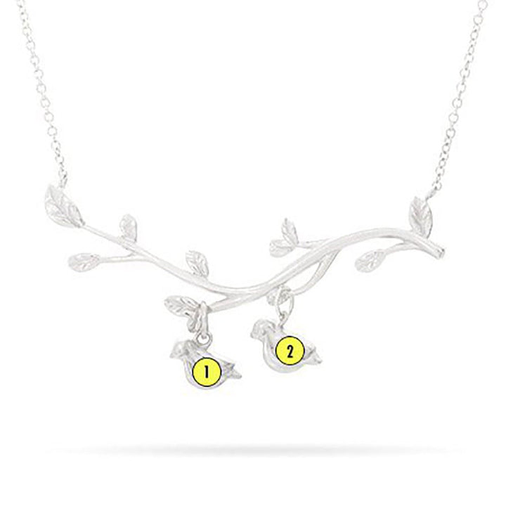 Custom Birthstone Birds on Branch Mother&