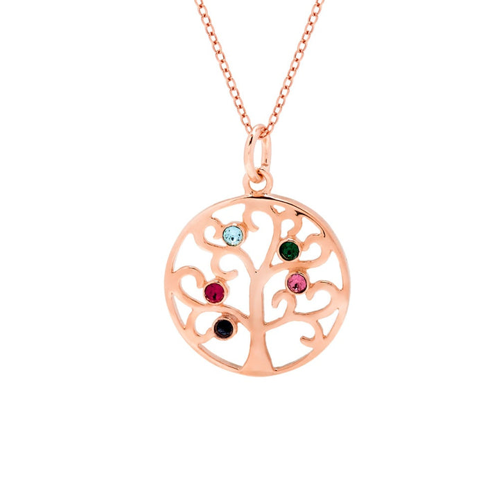 5 Stone Rose Gold Custom Birthstone Tree Pendant