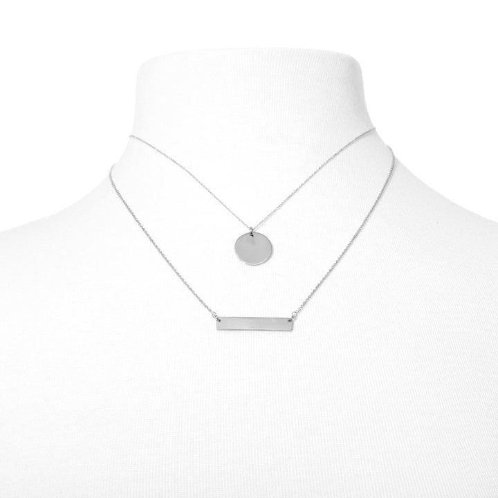 Engravable Bar and Round Tag Layered Pendant Set