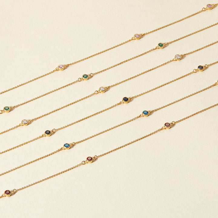 CZ Station Bezel Birthstone Necklace