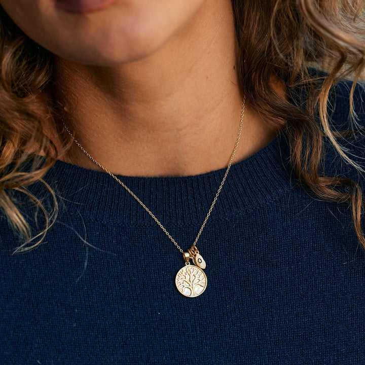 Hand Stamped Family Tree Initial Gold Necklace- Available up to 6 Initials