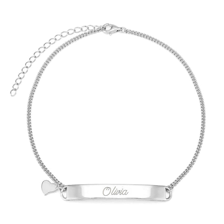 Engravable Name Bar Heart Charm Anklet