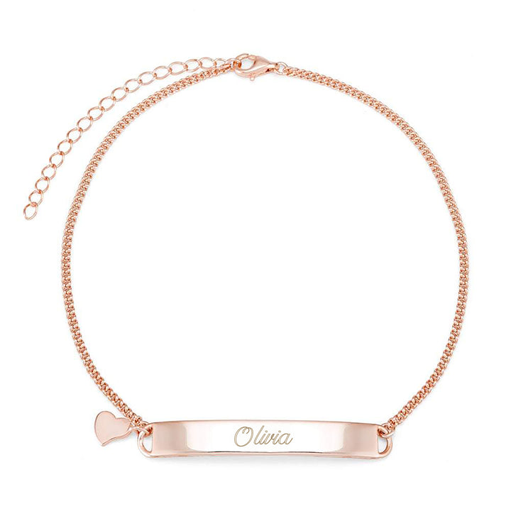 Engravable Name Bar Heart Charm Anklet