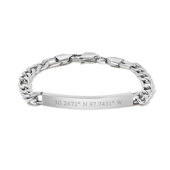 Custom Coordinate Slim Figaro Stainless Steel Bracelet