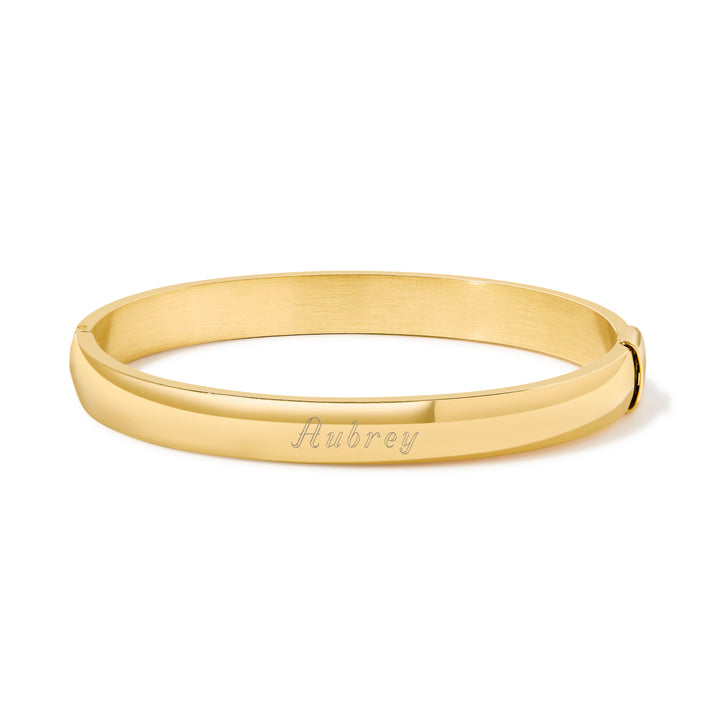 Gold Engraved Oval Bangle Bracelet