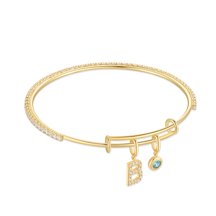 CZ Tennis Birthstone and Initial Charm Bangle