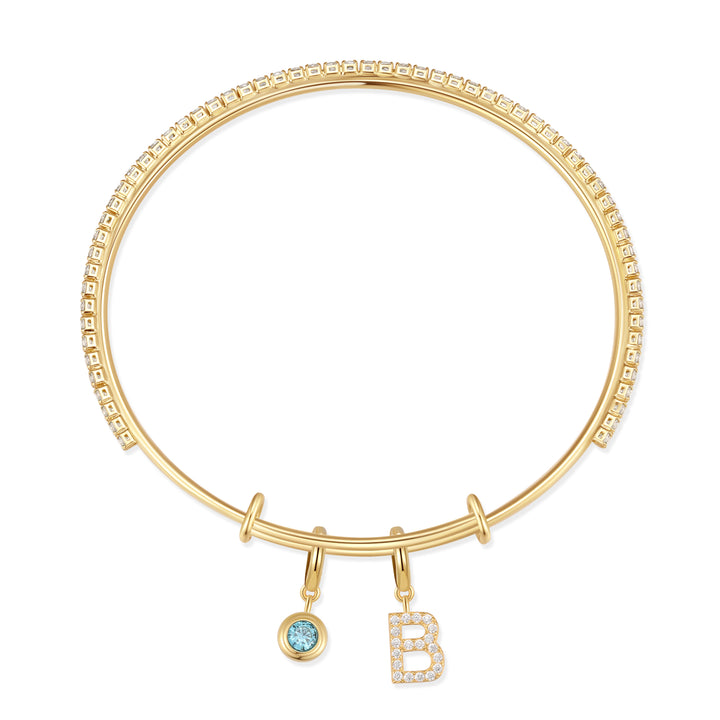 CZ Tennis Birthstone and Initial Charm Bangle