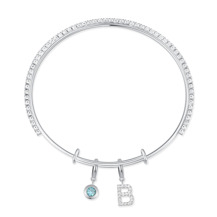 CZ Tennis Birthstone and Initial Charm Bangle