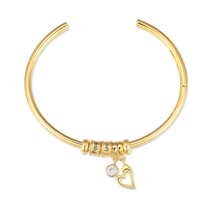 Engravable Charm Bead Bangle Bracelet