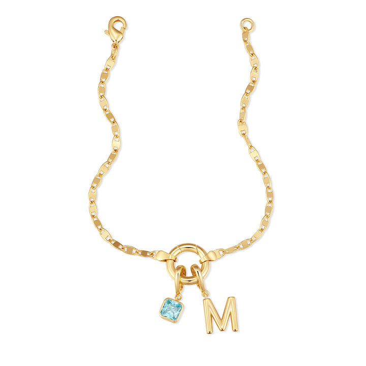 Custom Birthstone and Initial Mirror Charm Bracelet