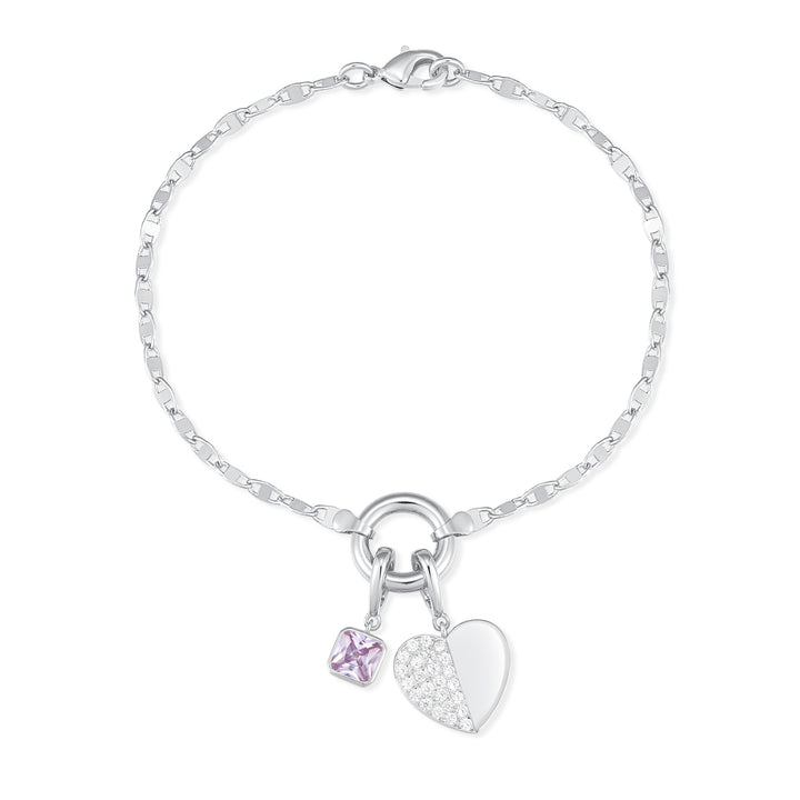 Custom Birthstone Heart Charm Mirror Bracelet