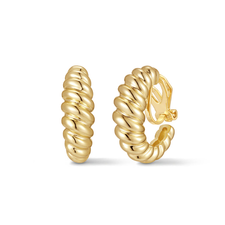 Waterproof Texture Hoop Clip On Earrings
