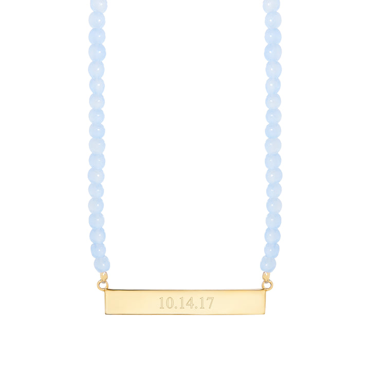 Engravable Beaded Date Bar Necklace