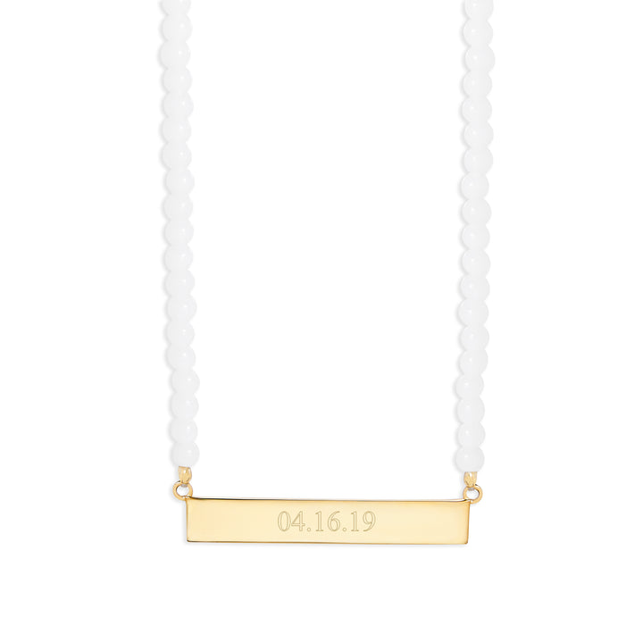 Engravable Beaded Date Bar Necklace