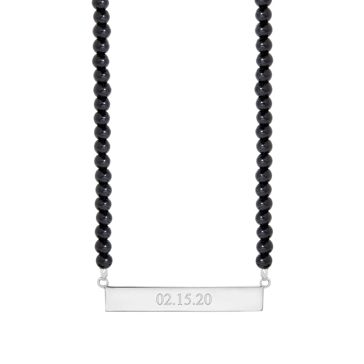 Engravable Beaded Date Bar Necklace