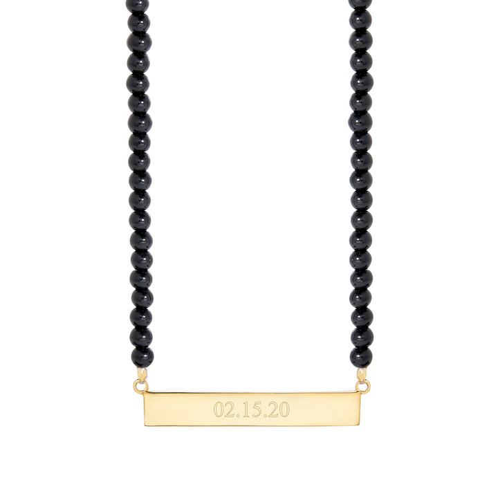 Engravable Beaded Date Bar Necklace