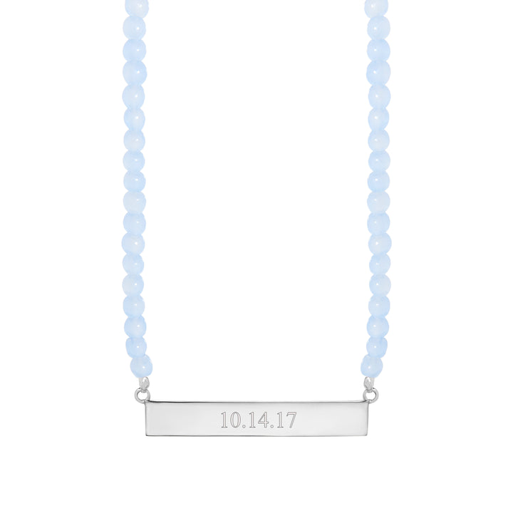Engravable Beaded Date Bar Necklace