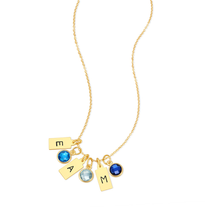 Hand Stamped Rectangle Initial Birthstone Gold Necklace