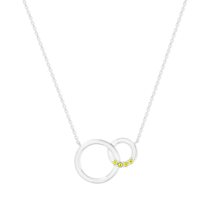 4 Stone Silver Interlocking Circle Eternity Birthstone Necklace