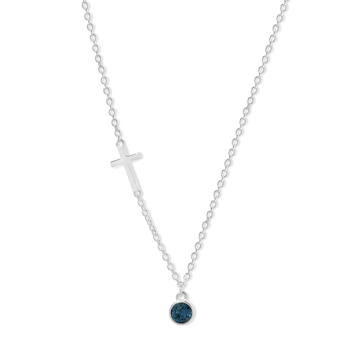 Custom Bezel Set Cross Birthstone Necklace