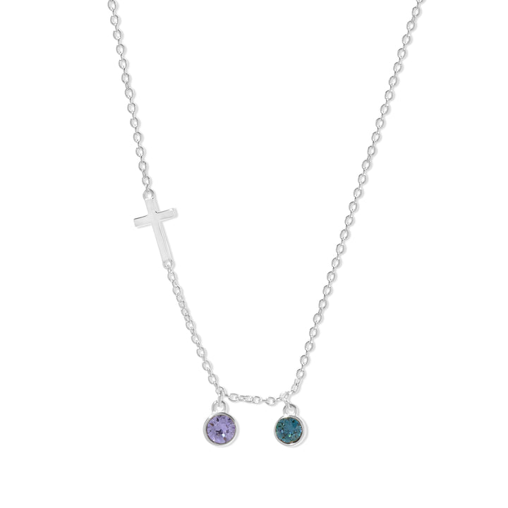 Custom Bezel Set Cross Birthstone Necklace