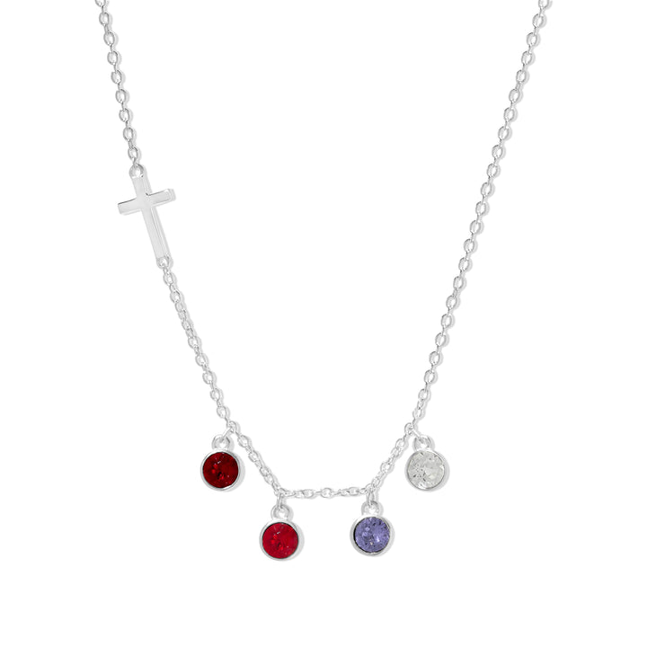Custom Bezel Set Cross Birthstone Necklace