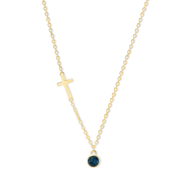 Custom Bezel Set Cross Birthstone Necklace