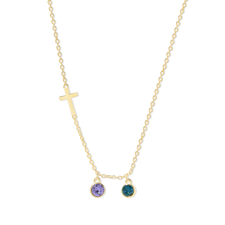Custom Bezel Set Cross Birthstone Necklace