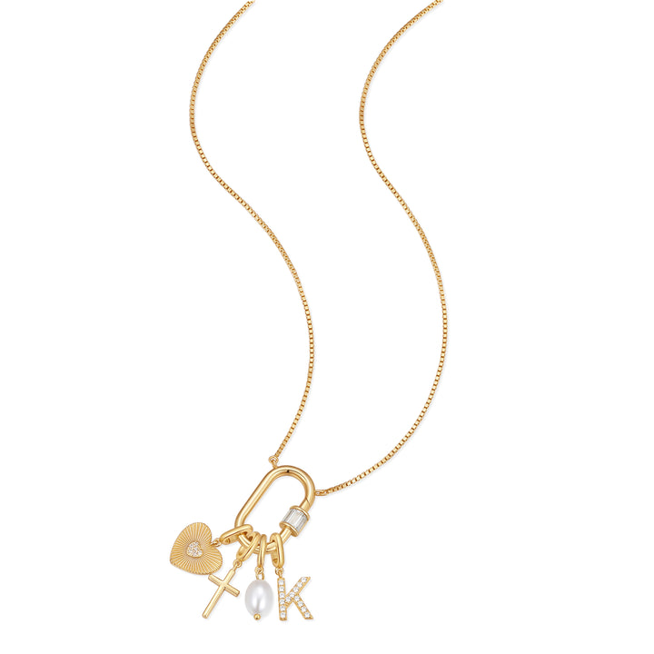 Carabiner Initial Pearl Charm Necklace