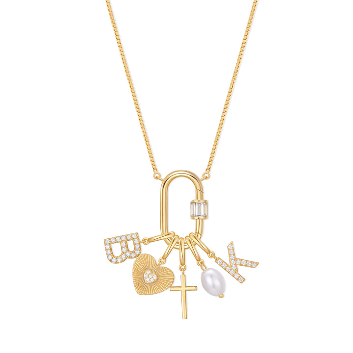Carabiner Initial Pearl Charm Necklace