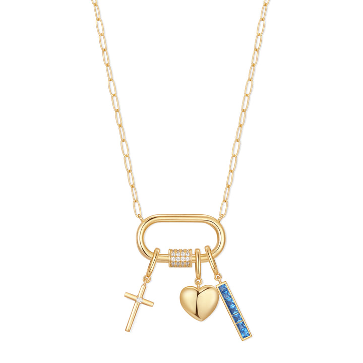 Carabiner Puffy Heart Birthstone Charm Necklace