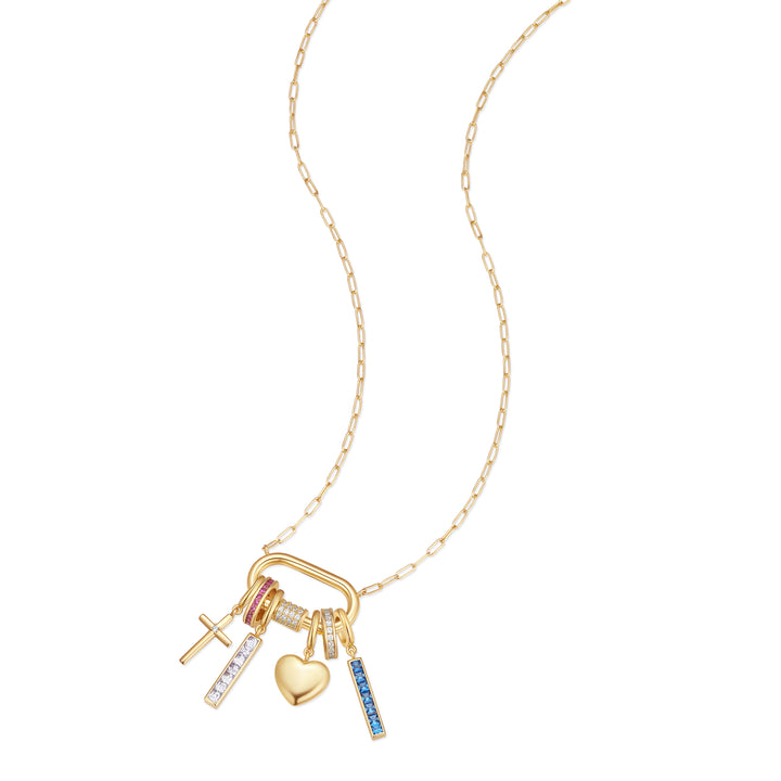 Carabiner Puffy Heart Birthstone Charm Necklace