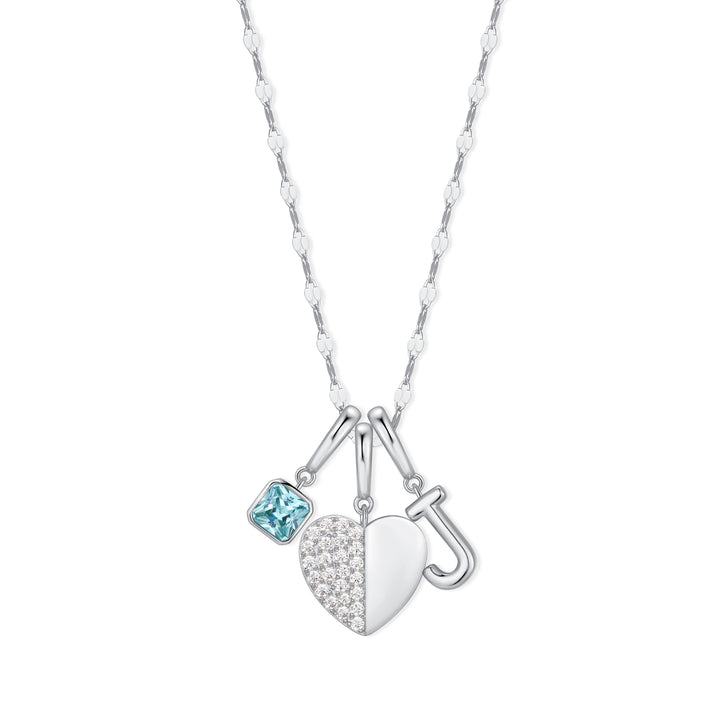 Custom Birthstone and Initial Heart Charm Necklace