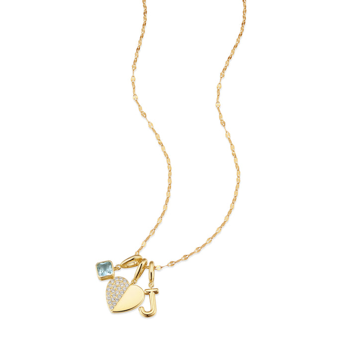 Custom Birthstone and Initial Heart Charm Necklace