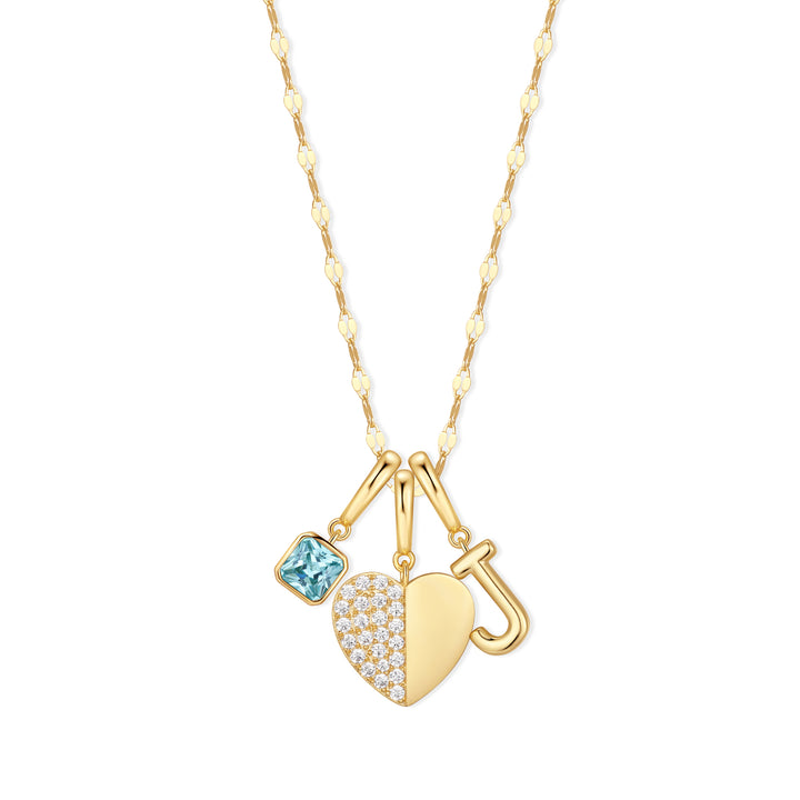Custom Birthstone and Initial Heart Charm Necklace