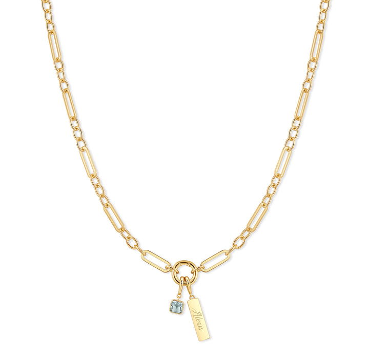 Engravable Birthstone Bar Paperclip Charm Necklace
