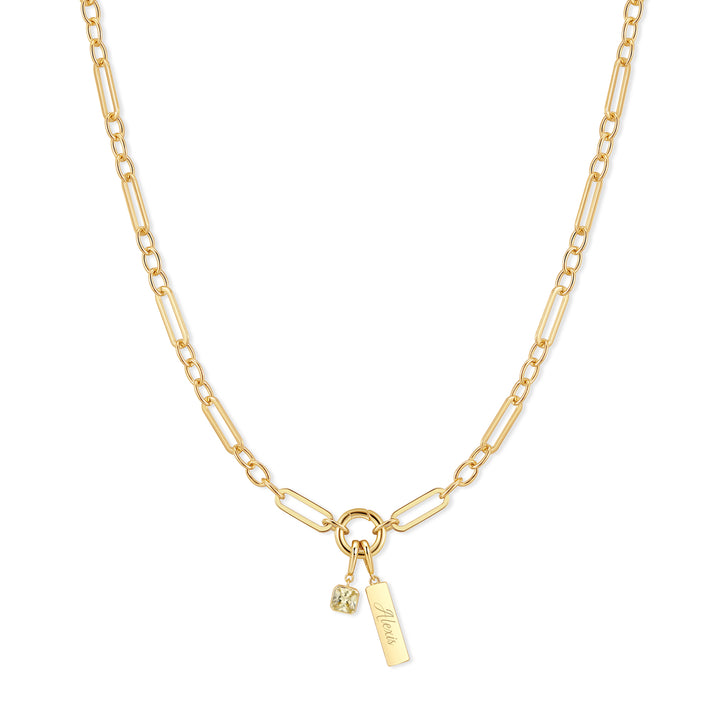 Engravable Birthstone Bar Paperclip Charm Necklace