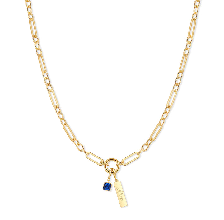 Engravable Birthstone Bar Paperclip Charm Necklace