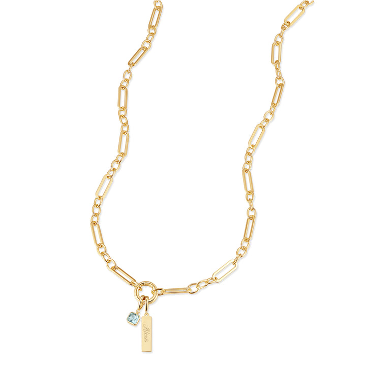 Engravable Birthstone Bar Paperclip Charm Necklace
