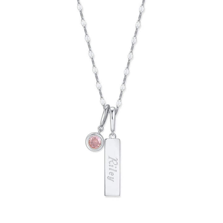 Engravable Birthstone Bar Charm Necklace