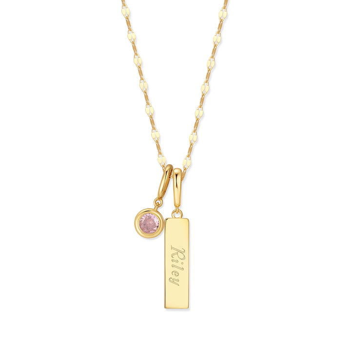 Engravable Birthstone Bar Charm Necklace