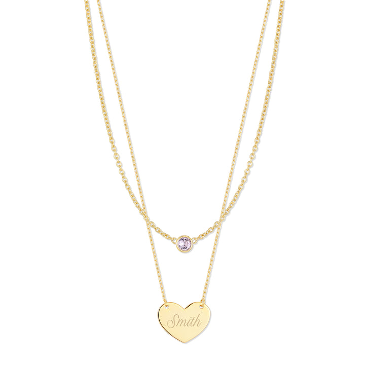 Custom Bezel Birthstone and Engravable Heart Layering Set