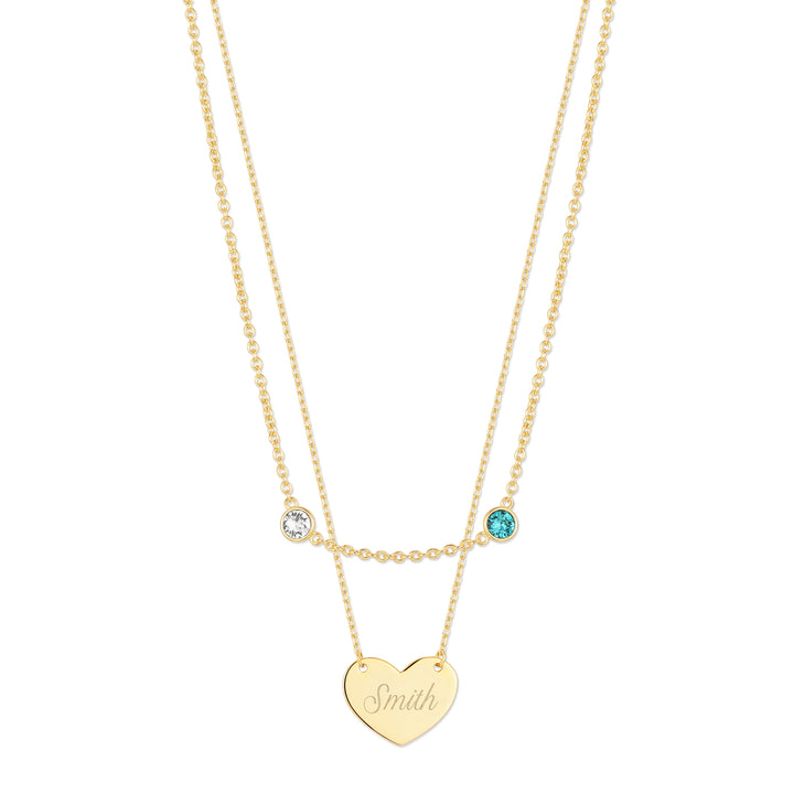 Custom Bezel Birthstone and Engravable Heart Layering Set