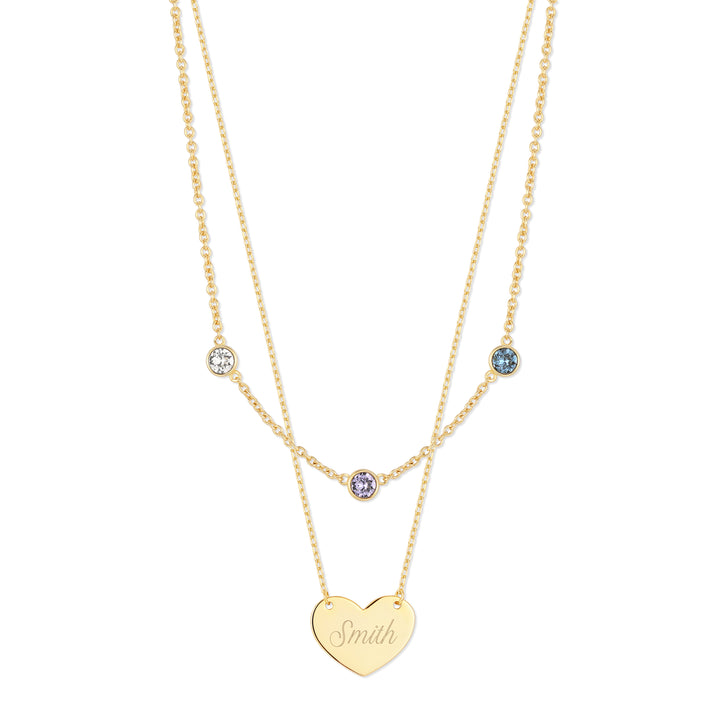 Custom Bezel Birthstone and Engravable Heart Layering Set