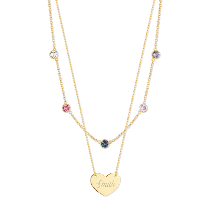 Custom Bezel Birthstone and Engravable Heart Layering Set