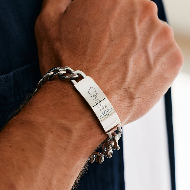 Mens Stainless Steel Curb Link ID Bracelet