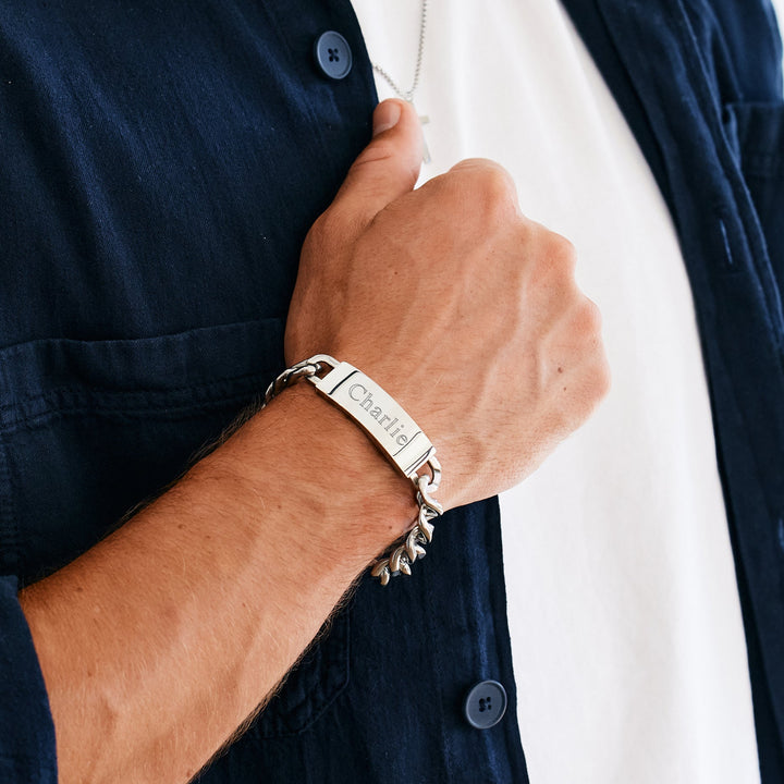 Mens Stainless Steel Curb Link ID Bracelet