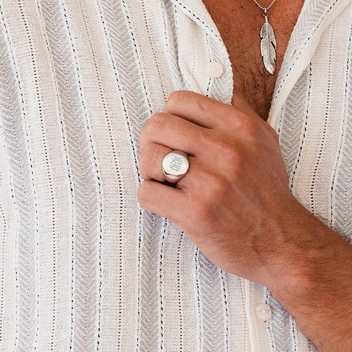 Mens Oval Cut Stainless Steel Signet Ring