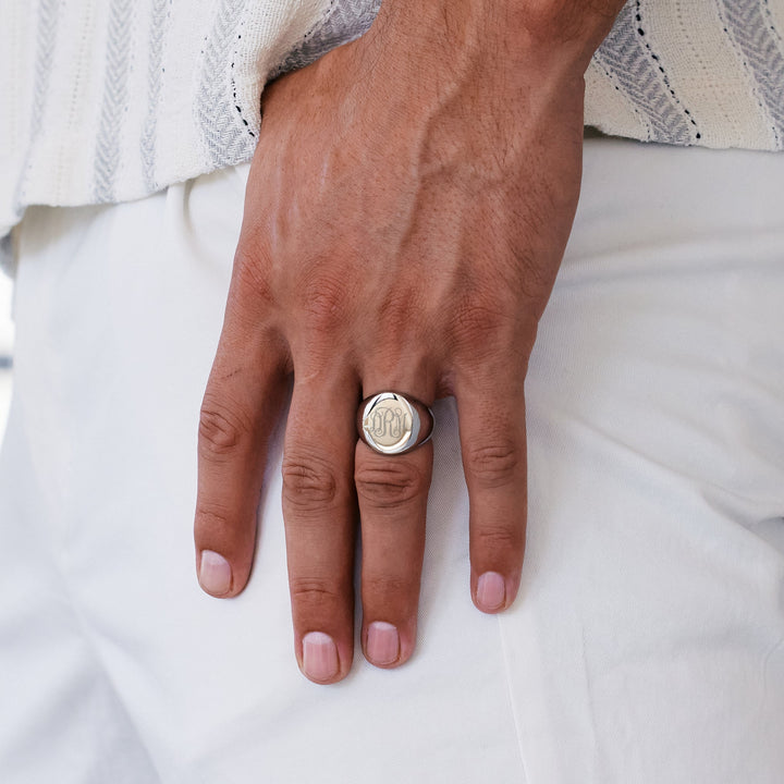 Mens Oval Cut Stainless Steel Signet Ring